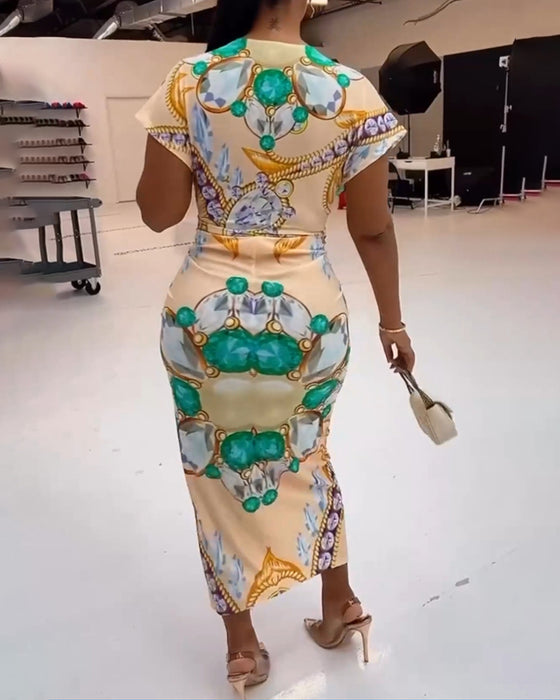 Jurk met diepe V-split en print