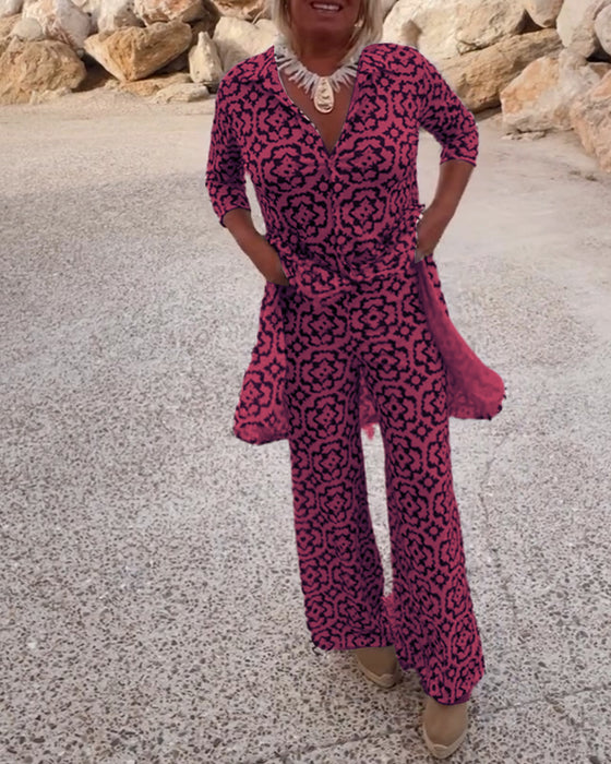 Vintage bedrukte set met revers en knoop