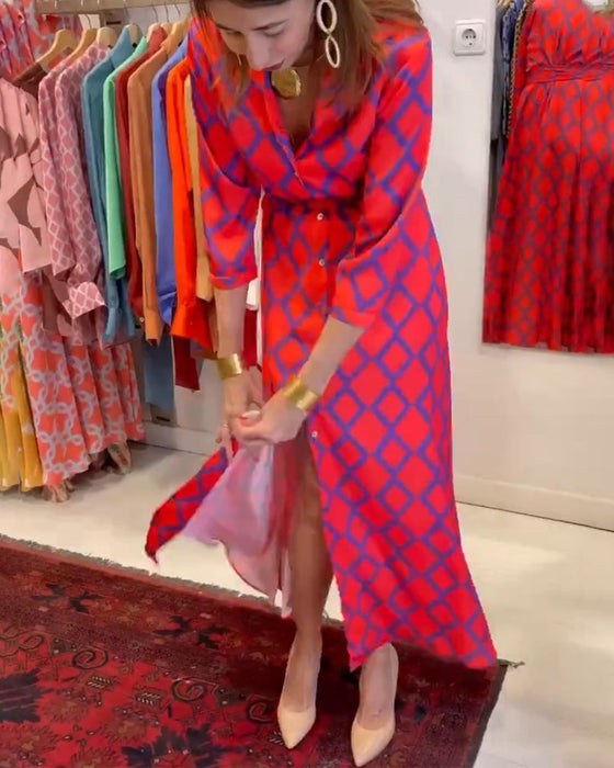 V-hals 3/4 mouwen Shirtjurk