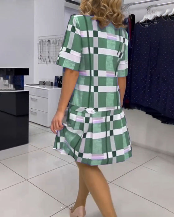 Jurk met ronde hals en plaid