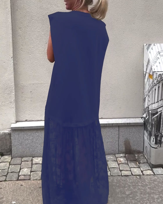 Mouwlose Mesh Patchwork Jurk