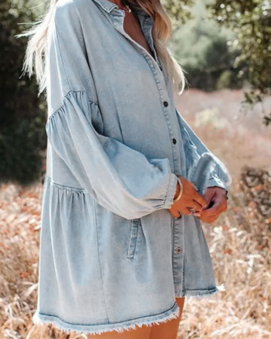 Blouse Ballon Mouw Knoop Casual