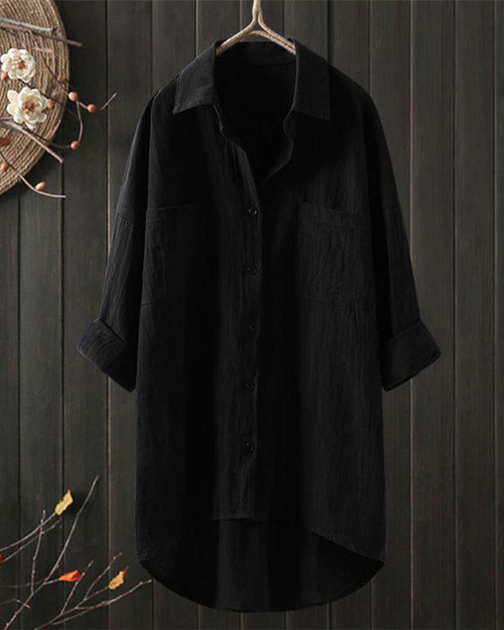 Losse blouse met effen kleur met lange mouwen