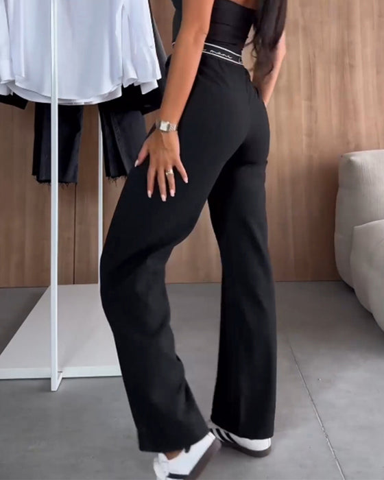 Casual effen kleur rechte broek met rits en zak