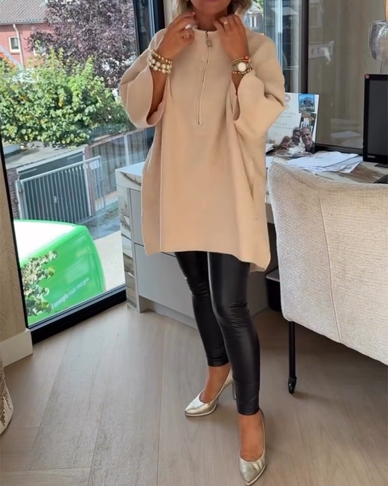 Pullover Opstaande Kraag Halve Rits Los