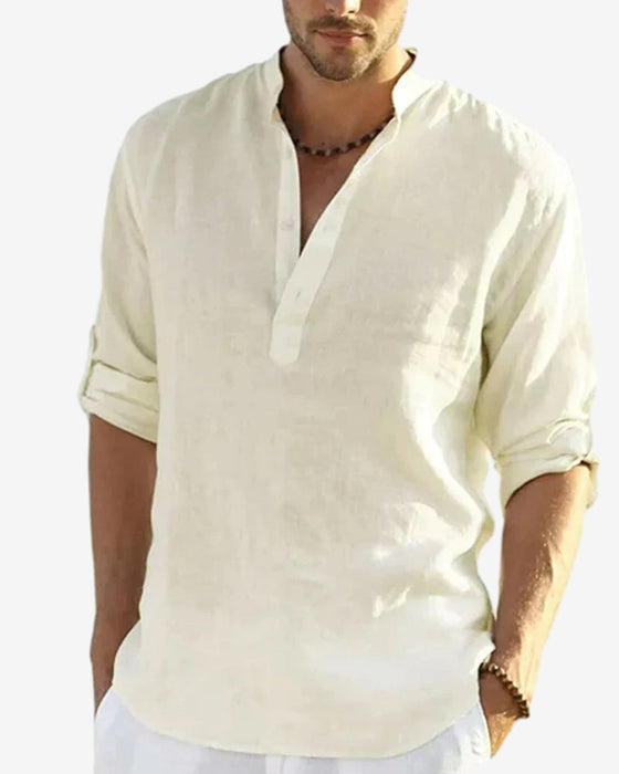 Herenoverhemd van katoen en linnen