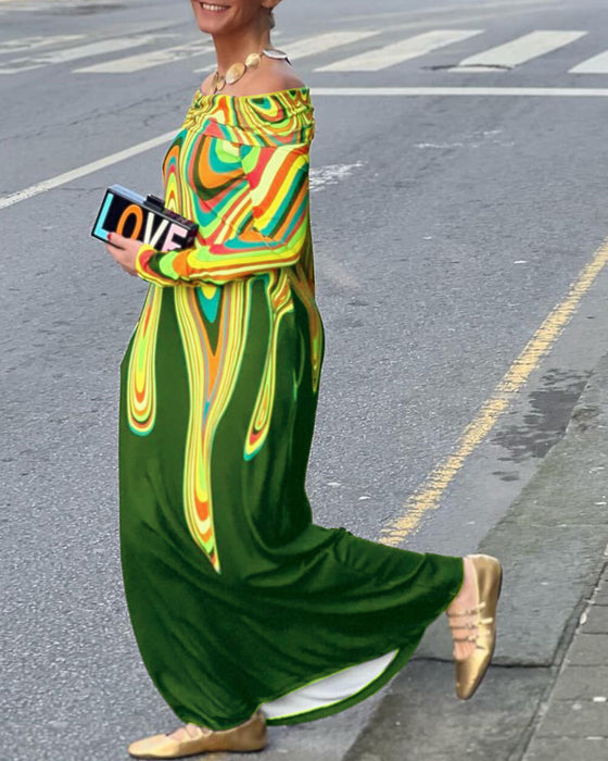 Off-shoulder elegante maxi-jurk met lange mouwen