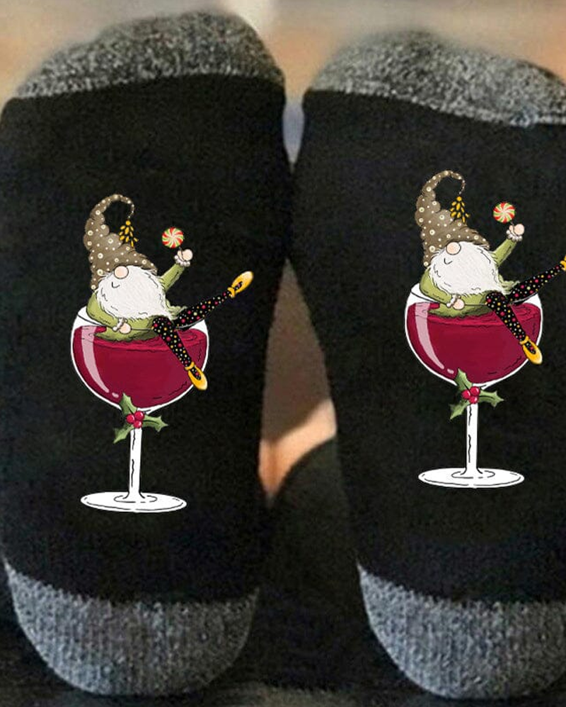 🧦Sokken Kerstkabouter Wijnglas Unisex Crew🧦