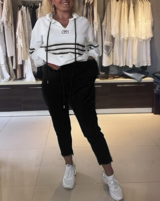 Casual hooded sweatshirt set met gestreepte print