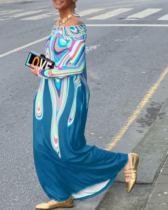 Off-shoulder elegante maxi-jurk met lange mouwen