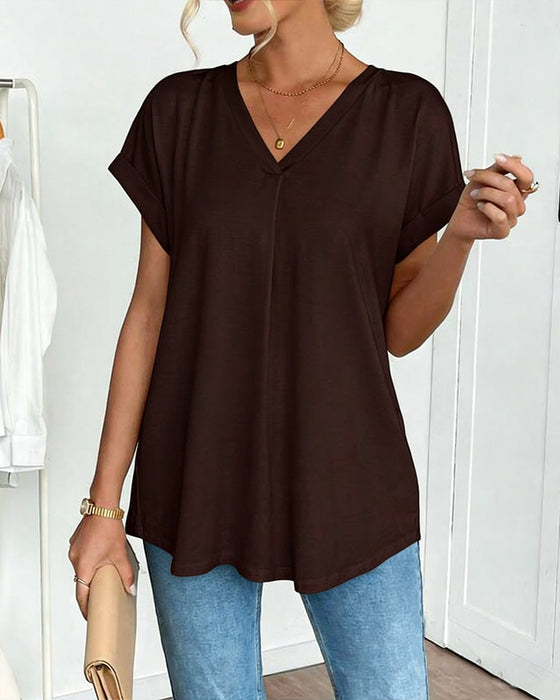 T-Shirt Met Korte Mouwen Effen Kleur Patchwork