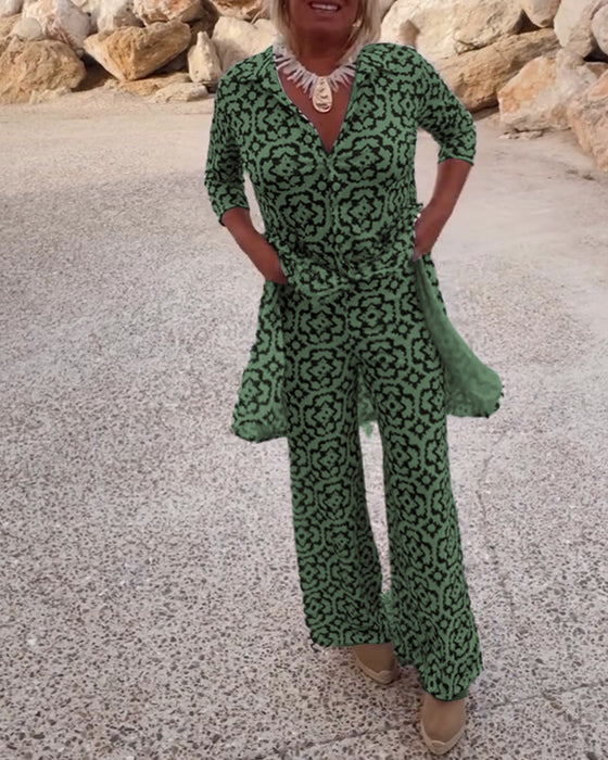 Vintage bedrukte set met revers en knoop