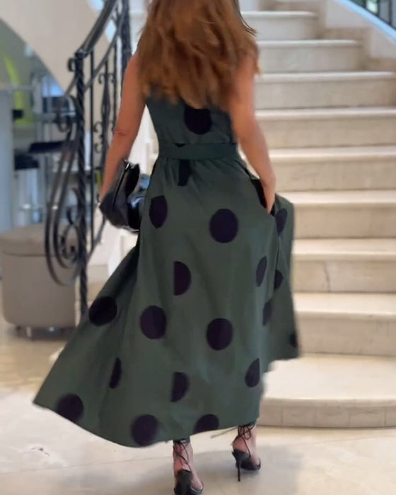 Mouwloze revers elegante effen kleur jurk