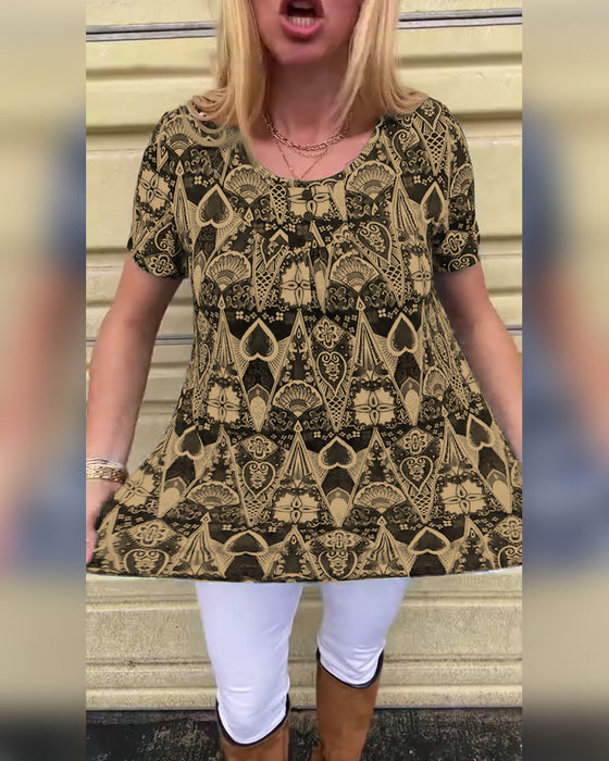 T-shirt casual retro ronde hals bedrukt