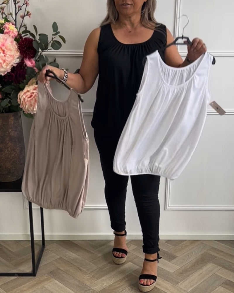 Tanktop Mouwloos Effen Geplooid