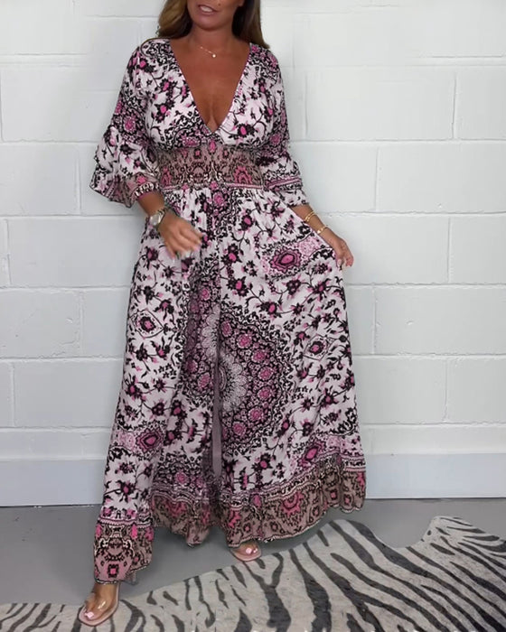 Jumpsuit met print en diepe V-hals