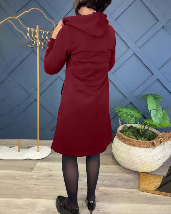 Casual jurk met rits en capuchon en cirkelprint