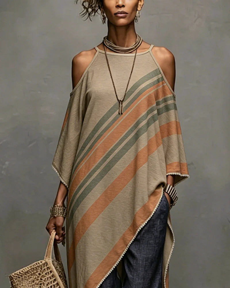 Blouse Gestreepte Halter Off-Schouder Asymmetrisch