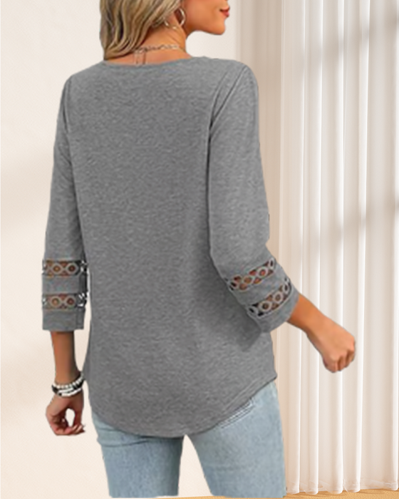 V-Knoop T-Shirt Met Holle Kragen Ontwerp