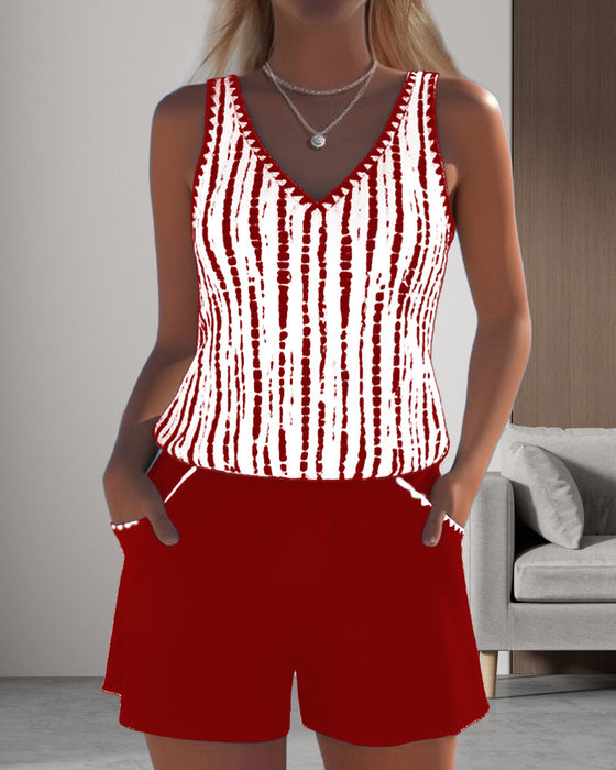 Badpak casual zak v-hals bedrukt tweedelig