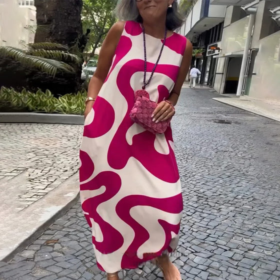 Ronde Hals Mouwloze Jurk Met Geometrische Print