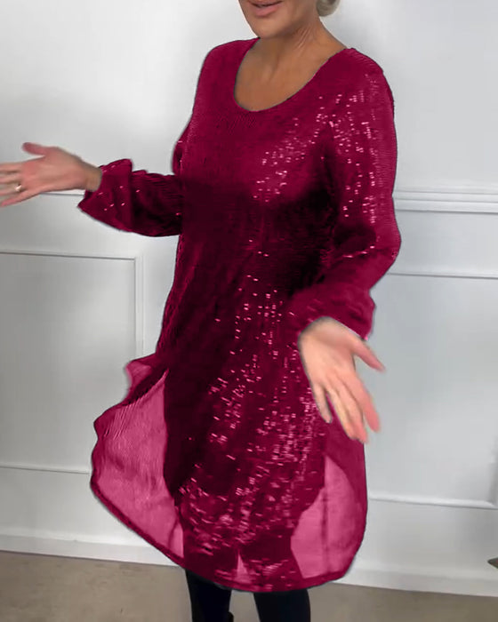 Jurk elegante lantaarnmouw pailletten a-lijn