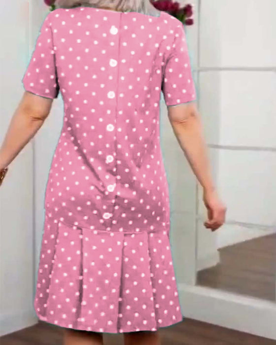 Casual jurk met stippenprint en korte mouwen
