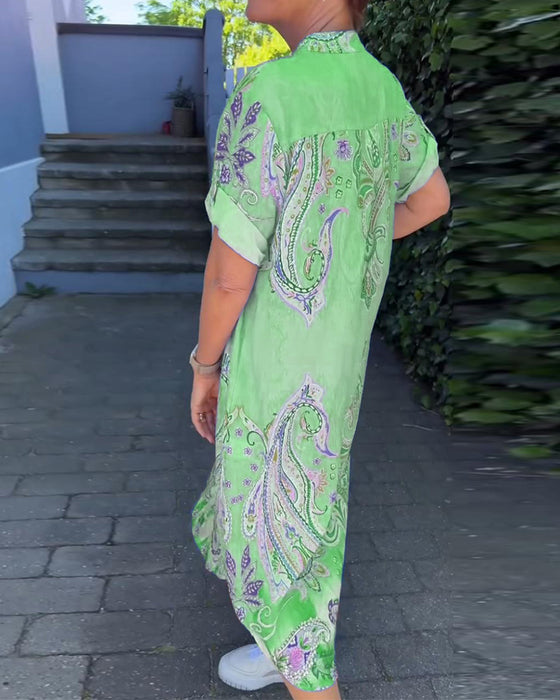 Jurk met V-hals en omslagmouwen met print