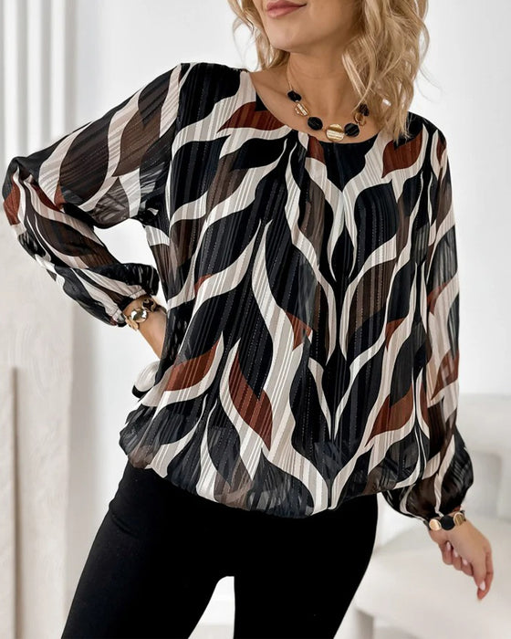 Blouse Met Lantaarnmouwen En Ronde Hals