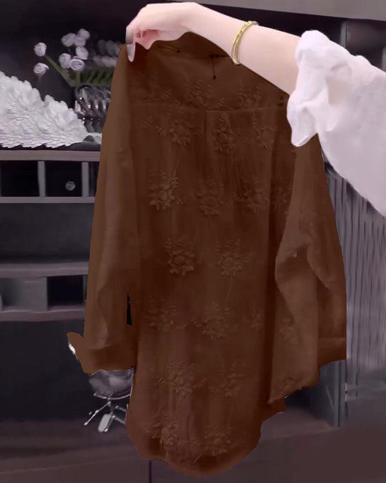 Shirt Effen Geborduurd Vallende Schouder