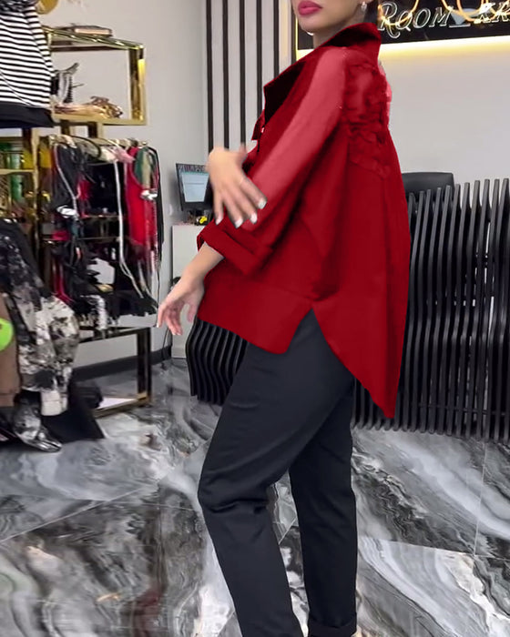 Revers kanten patchwork bloemenblouse