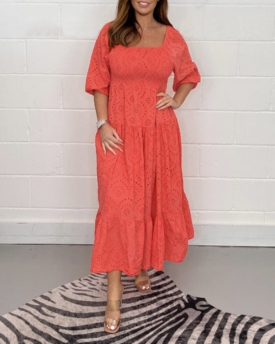 Effen holle jurk met vierkante kraag