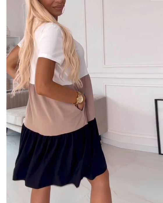 Casual jurk met kleurblokken en korte mouwen