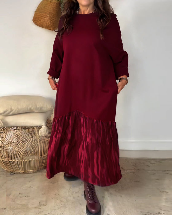 Jurk Ronde Hals Onregelmatige Patchworkprint