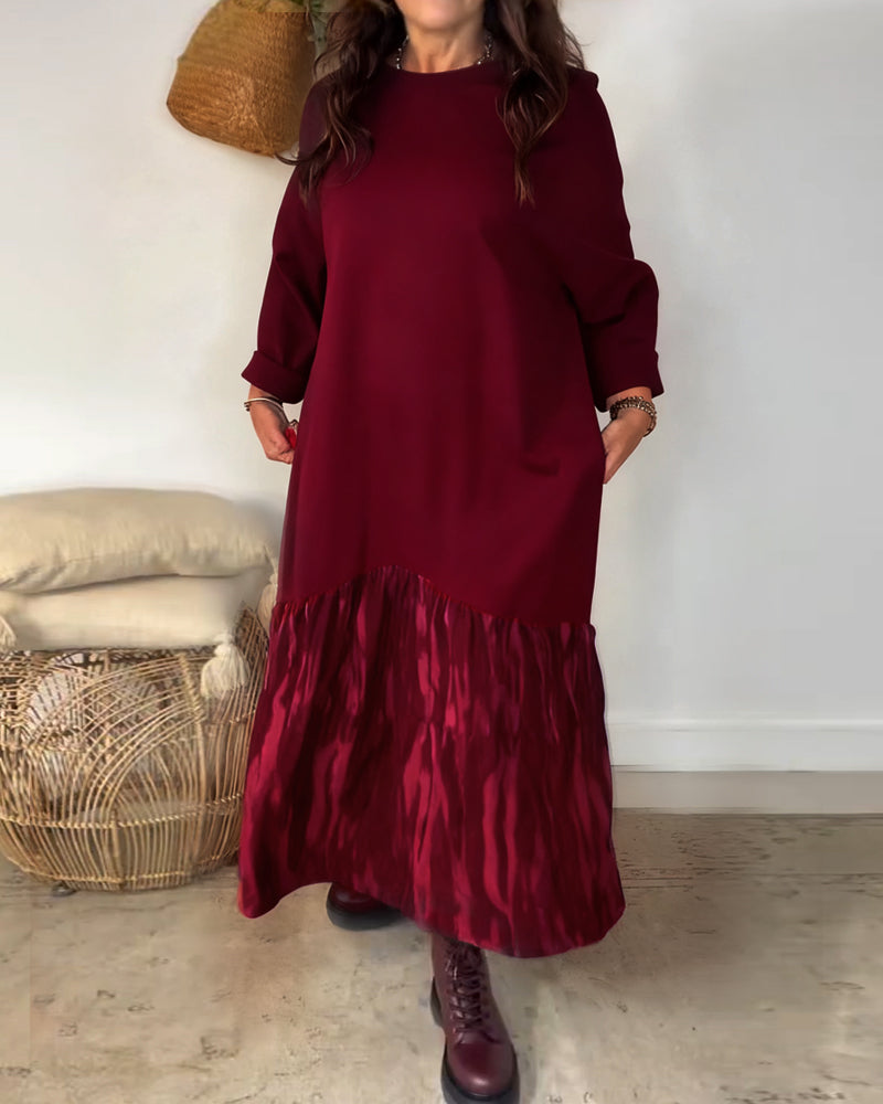 Jurk Ronde Hals Onregelmatige Patchworkprint