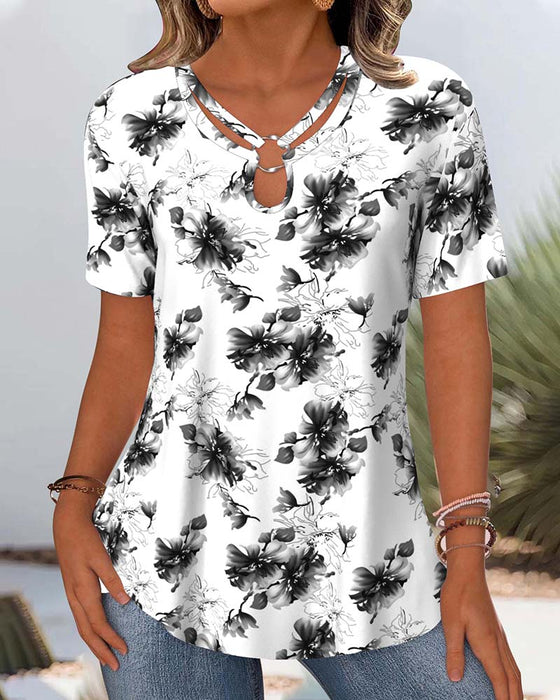 Blouse Bloemenprint Korte Mouwen