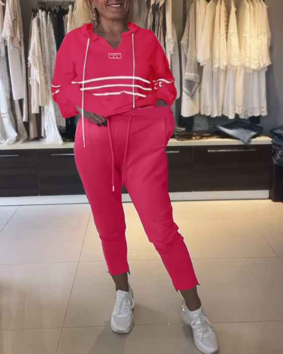 Casual hooded sweatshirt set met gestreepte print