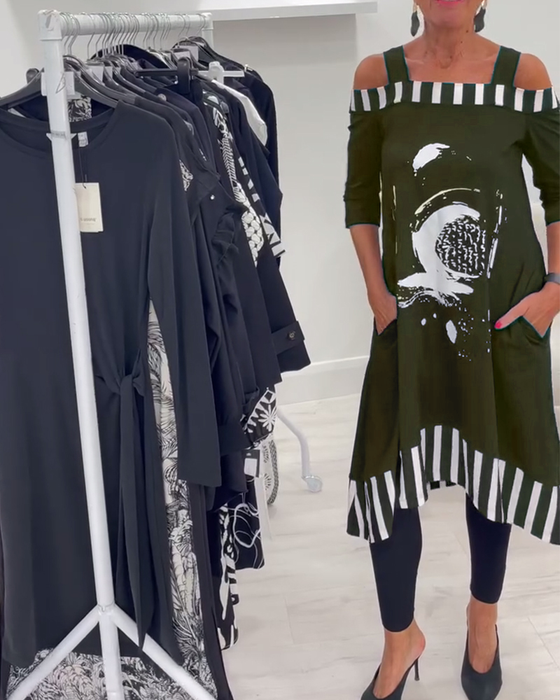 Jurk Off-Shoulder Onregelmatig Loose Print