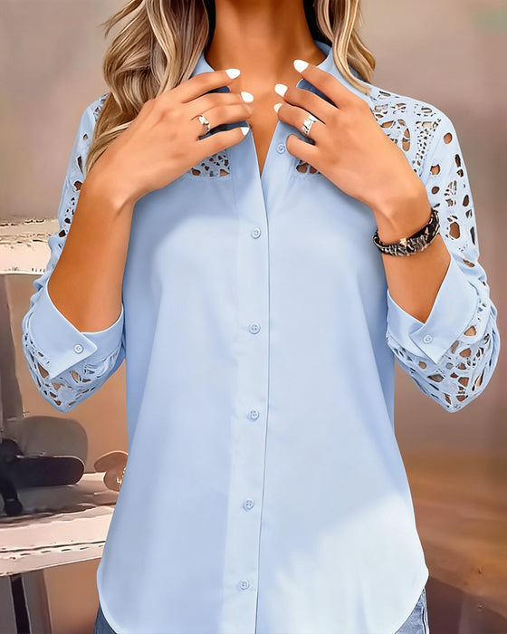 Bloes Effen Kleur Revers Kant Patchwork