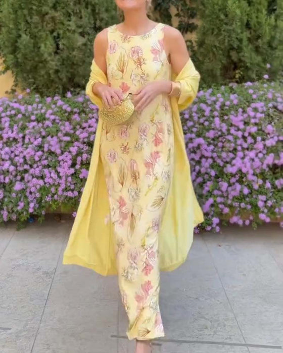 Set Mouwloos Maxi Jurk + Bijpassende Cardigan
