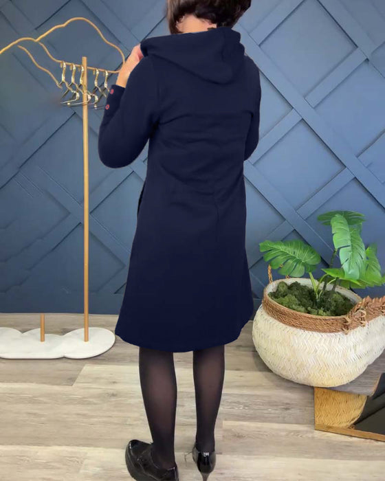 Casual jurk met rits en capuchon en cirkelprint