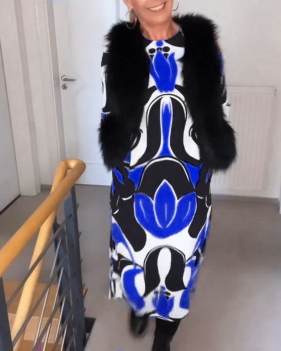 Bedrukte ronde hals jurk