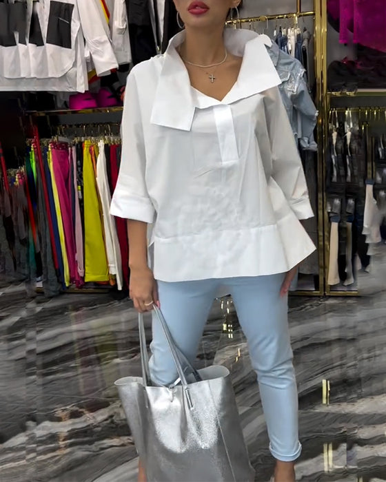 Revers kanten patchwork bloemenblouse