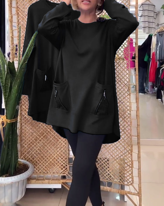 Sweatshirt ronde hals effen kleur ritszak