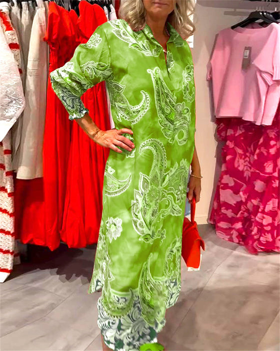 Jurk Staande Kraag Lange Mouw Cashew Print