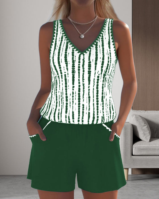 Badpak casual zak v-hals bedrukt tweedelig