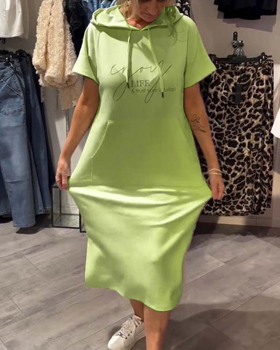 Jurk Met Capuchon Casual Trekkoord