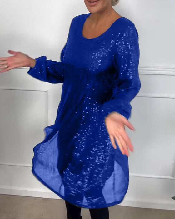 Jurk elegante lantaarnmouw pailletten a-lijn