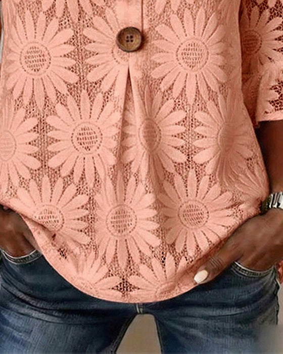 Blouse Met Gerimpeld Madeliefjespatroon En Pofmouwen