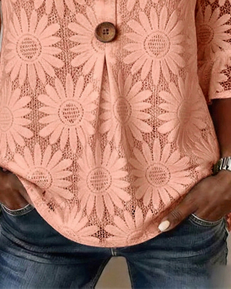 Blouse Met Gerimpeld Madeliefjespatroon En Pofmouwen
